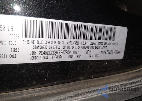 2019 Dodge Grand Caravan Sxt z USA, uszkodzony, nr VIN 2C4RDGCG9KR747800